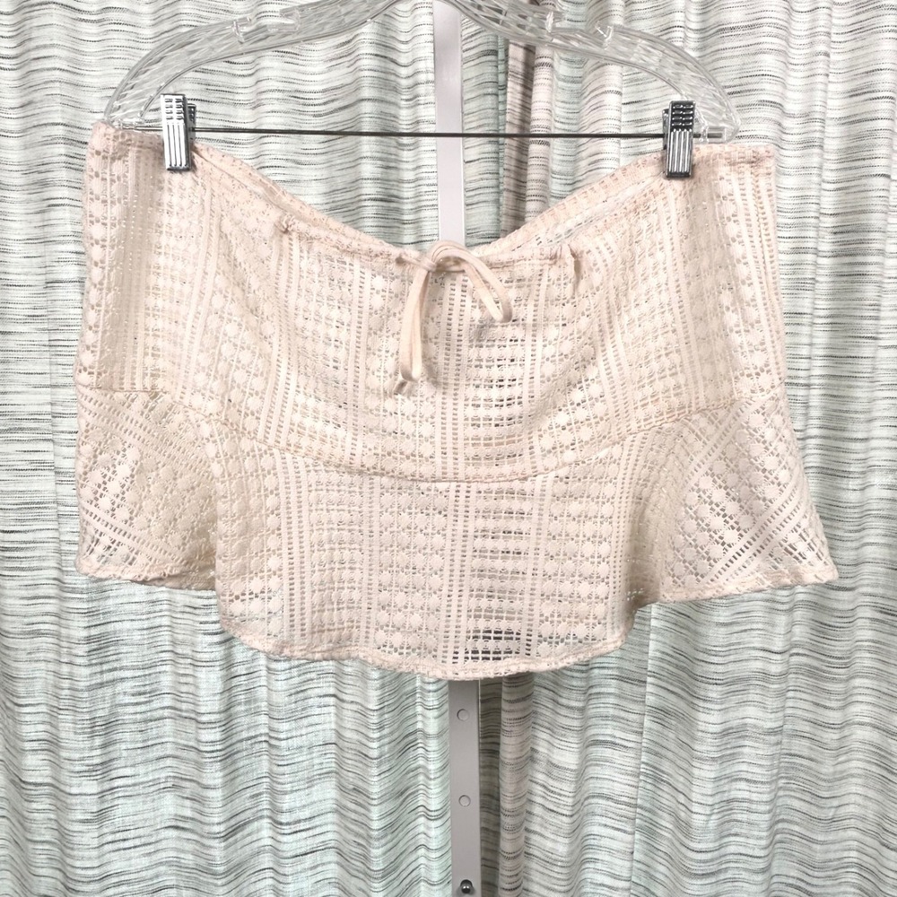 Crochet Mini Skirt Cream Womens Medium Ruffle Drawstring Wild Fable EUC